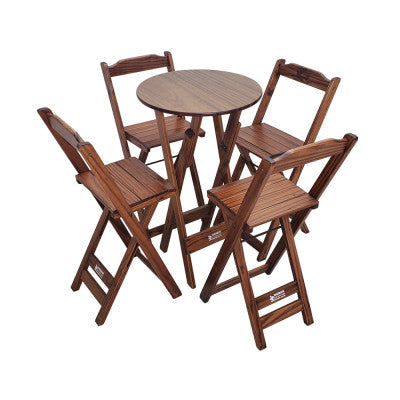 [BLACK FRIDAY] - Kit Bistrô 58cm dobrável, 4 Banquetas dobráveis de madeira, - IMBUIA